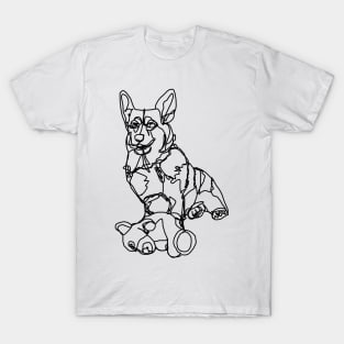 Dog Art Corgi and Toy Line Drawing T-Shirt